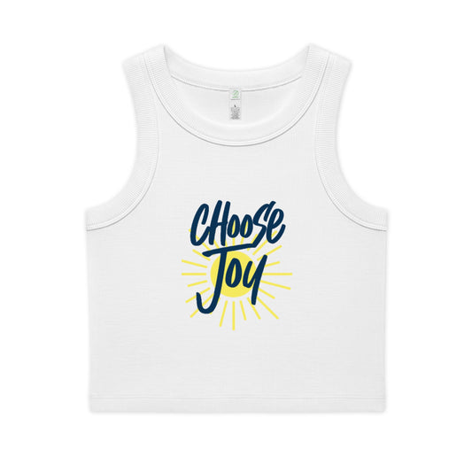 Choose Joy Crop Tank — Women's Organic Ribbed Tank Top with Positive Graphic